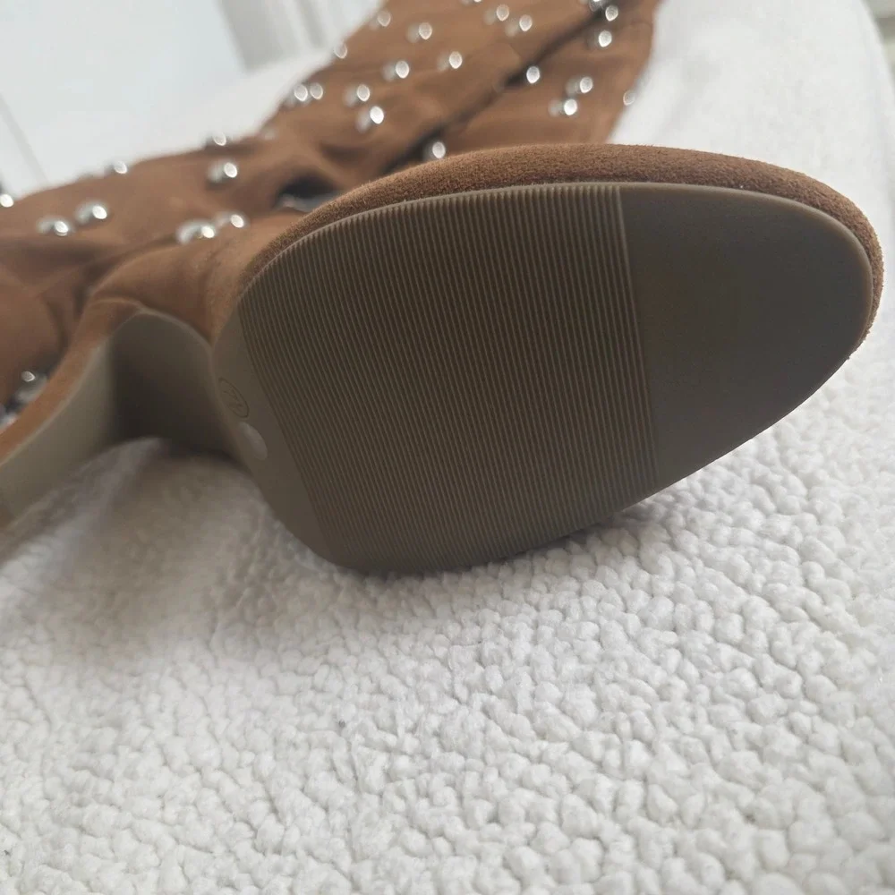 a.n.a Malinda Brown Suede Studded OTK Boots Boho Festival Slouchy Western 7.5